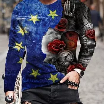 Мужская футболка с длинным рукавом и цветным блоком в стиле ретро с 3D-принтом на весну и осень S