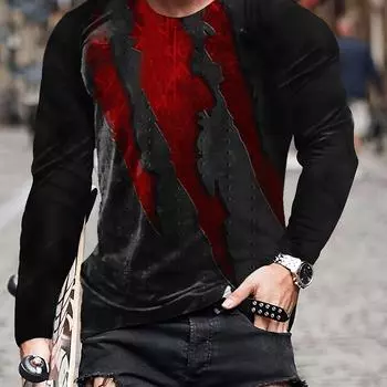 Мужская футболка с длинным рукавом и круглым вырезом с цветным 3D-принтом, весна-осень S