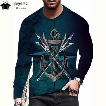 Мужская футболка с длинным рукавом и круглым вырезом в винтажном стиле. Мужская одежда. Футболки с винтажной графикой и 3D-принтом. Дышащие футболки для мужчин. S