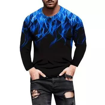 Мужская футболка с длинным рукавом и принтом пламени — привлекающая внимание графическая футболка для лета — модный, удобный и высококачественный повседневный наряд M