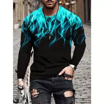 Мужская футболка с длинным рукавом и принтом пламени — привлекающая внимание графическая футболка для лета — модный, удобный и высококачественный повседневный наряд M