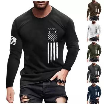 Мужская футболка с длинным рукавом и принтом осеннего флага Мужская повседневная футболка с длинным рукавом и круглым вырезом XXXL коричневый