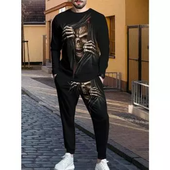 Мужская футболка с длинным рукавом и принтом в виде 3D-черепов, удобная и повседневная дышащая спортивная одежда, для спорта на открытом воздухе, рыбалки, бега, походов S