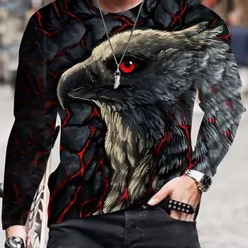 Мужская футболка с длинным рукавом и принтом Eagle Majesty 3D - ультра-дышащая, супер-удобная, стильная домашняя одежда S
