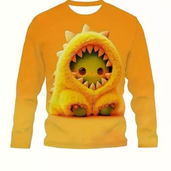 Мужская футболка с длинным рукавом и принтом монстров 3D, повседневный свитер из полиэстера с круглым вырезом, удобный трикотажный топ, повседневная одежда S