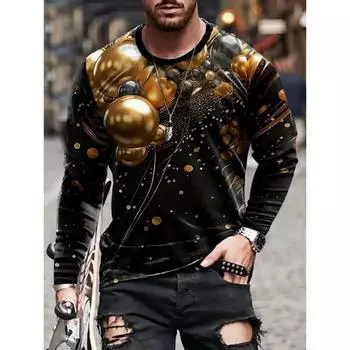 Мужская футболка с длинным рукавом и принтом в виде воздушных шаров на 3D-принте, модная повседневная футболка с круглым вырезом, весна-осень S