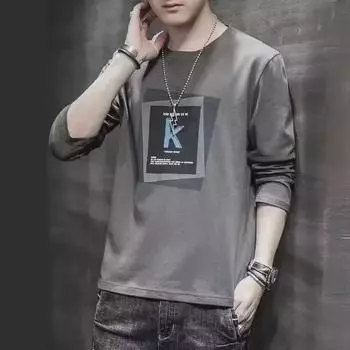 Мужская футболка с длинным рукавом и принтом в корейском стиле Slim Fit - Осенние повседневные топы Large