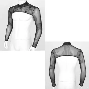 Мужская футболка с длинным рукавом и прозрачным сетчатым укороченным топом для вечеринок, клубная одежда M