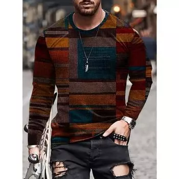 Мужская футболка с длинным рукавом и яркими цветными блоками, удобная посадка — мягкая, дышащая, повседневная одежда для лета — мужская одежда для непринужденного стиля S