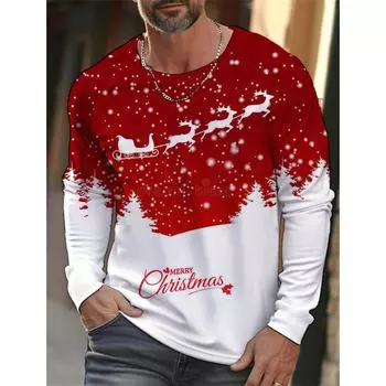 Мужская футболка с длинным рукавом и рождественским принтом снежинок, спортивная повседневная футболка с рисунком из мультфильма «Рождественская снежинка», с милым круглым вырезом и длинным рукавом из полиэстера S