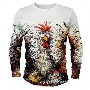 Мужская футболка с длинным рукавом и забавным принтом в виде курицы, топ с 3D-принтом, осенняя винтажная футболка, футболки, одежда для повседневного спорта, мужской пуловер S