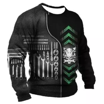 Мужская футболка с длинным рукавом Механик Графический 3d принт Топ Осенняя винтажная футболка Футболки Одежда Повседневный спортивный мужской пуловер 5XL