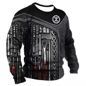 Мужская футболка с длинным рукавом Механик Графический 3d принт Топ Осенняя винтажная футболка Футболки Одежда Повседневный спортивный мужской пуловер L