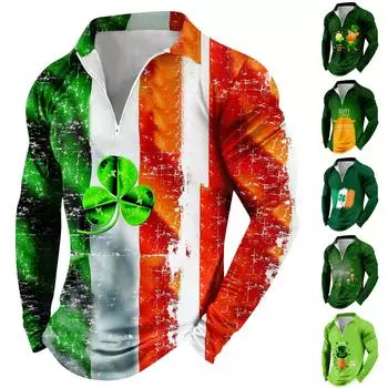 Мужская футболка с длинным рукавом, модная повседневная футболка с принтом на молнии L