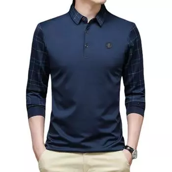 Мужская футболка с длинным рукавом Мужская поддельная двухсекционная лацкан бизнес повседневная рубашка высокого класса поло топ M чёрный