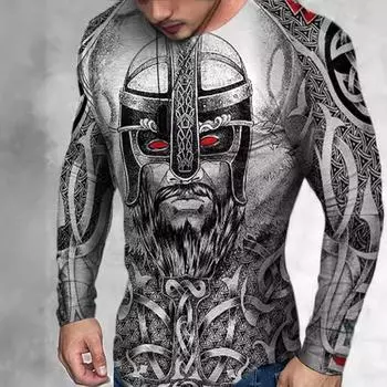 Мужская футболка с длинным рукавом на весну и осень, мужская свободная толстовка с круглым вырезом, 3D-принт, топ с длинным рукавом S