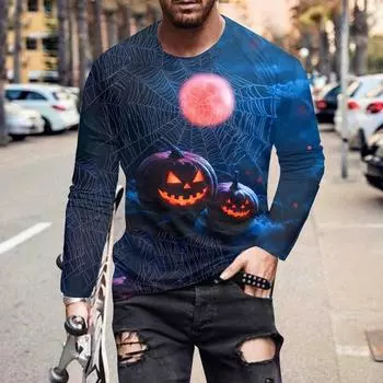 Мужская футболка с длинным рукавом на весну и осень, мужская свободная толстовка с круглым вырезом, 3D-принт, топ с длинным рукавом S