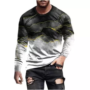 Мужская футболка с длинным рукавом на весну и осень, мужская свободная толстовка с круглым вырезом, 3D-принт, топ с длинным рукавом S