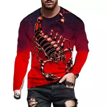 Мужская футболка с длинным рукавом на весну и осень, мужская свободная толстовка с круглым вырезом, 3D-принт, топ с длинным рукавом S