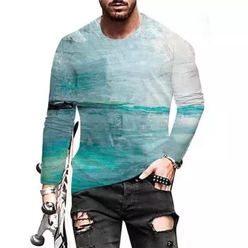 Мужская футболка с длинным рукавом на весну и осень, мужская свободная толстовка с круглым вырезом, 3D-принт, топ с длинным рукавом S