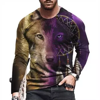 Мужская футболка с длинным рукавом на весну и осень, мужская свободная толстовка с круглым вырезом, 3D-принт, топ с длинным рукавом S