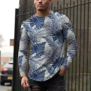 Мужская футболка с длинным рукавом на весну и осень, мужская свободная толстовка с круглым вырезом, 3D-принт, топ с длинным рукавом S