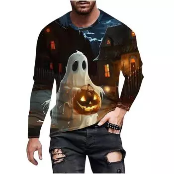 Мужская футболка с длинным рукавом на весну и осень, мужская свободная толстовка с круглым вырезом, 3D-принт, топ с длинным рукавом S