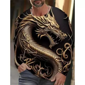 Мужская футболка с длинным рукавом на весну и осень, мужская свободная толстовка с круглым вырезом, 3D-принт, топ с длинным рукавом S