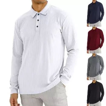 Мужская футболка с длинным рукавом, полосатая уличная одежда, рубашки с лацканами, блузки, высокие эластичные мешковатые поло для гольфа, мужские толстовки, новое поступление S чёрный