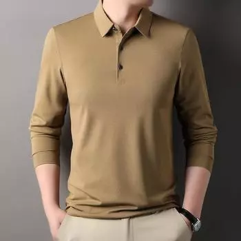 Мужская футболка с длинным рукавом, повседневная мягкая рубашка поло, дышащие рубашки, вязаный свитер M чёрный