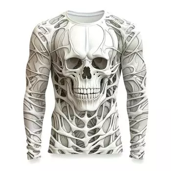 Мужская футболка с длинным рукавом с 3D-принтом в виде черепа, повседневная модная футболка-топ, спортивная футболка, дышащая уличная футболка свободного кроя S
