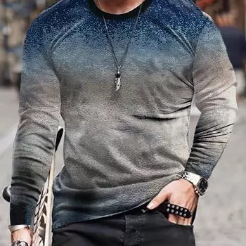 Мужская футболка с длинным рукавом с 3D-принтом и градиентом, модная повседневная футболка в стиле ретро с круглым вырезом, топы S