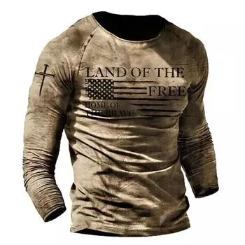 Мужская футболка с длинным рукавом с принтом ретро-флага и букв, мужская рубашка с длинным рукавом, весна-осень, креативный подарок для мужчин S