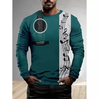 Мужская футболка с длинным рукавом с принтом 3D-гитары, на рождественскую вечеринку, повседневная мужская мода, с круглым вырезом и длинным рукавом S