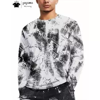 Мужская футболка с длинным рукавом с принтом граффити Мужская одежда Футболка с 3D-принтом Мужские футболки с граффити Уличная мужская одежда Топы S