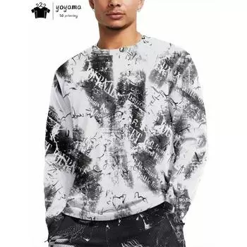 Мужская футболка с длинным рукавом с принтом граффити Мужская одежда Футболка с 3D-принтом Мужские футболки с граффити Уличная мужская одежда Топы S