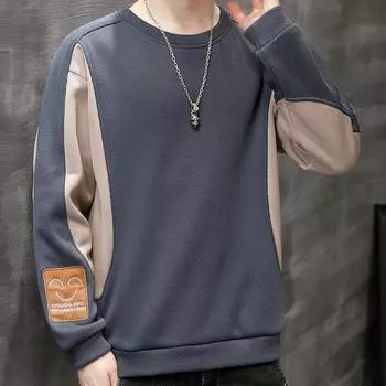 Мужская футболка с длинным рукавом, трендовая свободная рубашка в стиле ретро, весна и осень, новая мужская толстовка с круглым вырезом и вышитым смайликом M