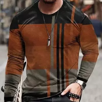 Мужская футболка с длинным рукавом в стиле ретро с 3D принтом, цветным принтом, новинка, винтажная футболка, стильные футболки на осень, мужская одежда S