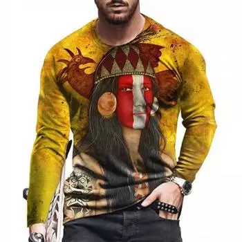 Мужская футболка с длинным рукавом в стиле ретро и индийского этнического стиля с принтом 3D, модная классическая футболка больших размеров S