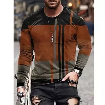 Мужская футболка с длинным рукавом в стиле ретро с 3D принтом, цветным принтом, новинка, винтажная футболка, стильные футболки на осень, мужская одежда S