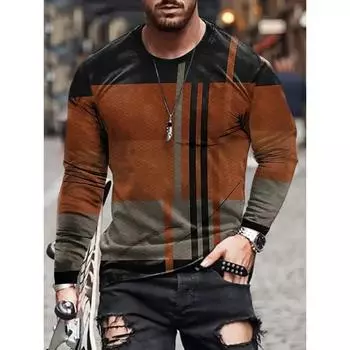 Мужская футболка с длинным рукавом в стиле ретро с 3D принтом, цветным принтом, новинка, винтажная футболка, стильные футболки на осень, мужская одежда S