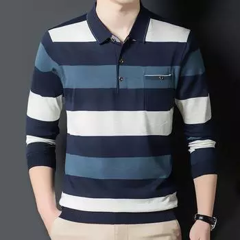 Мужская футболка с длинным рукавом, вязаная повседневная полосатая модель свитера M красный