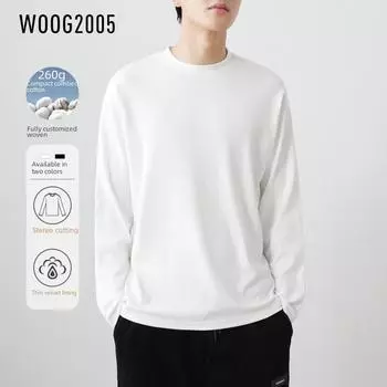 Мужская футболка с длинным рукавом Wuge из перуанского хлопка плотностью 260 г, весна/осень 2024 г., однотонный базовый слой. M белый