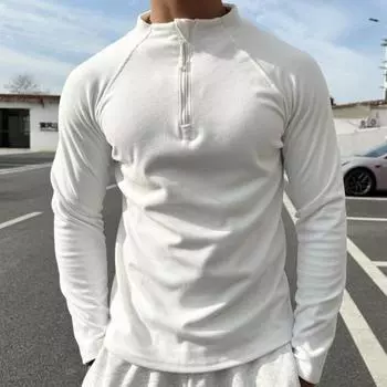 Мужская футболка с длинным рукавом, зимняя осенняя однотонная толстовка с полувысоким воротником-молнией, повседневные мужские топы для занятий спортом, повседневная одежда M темно-серого