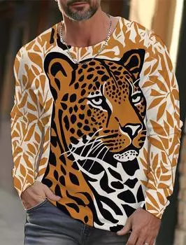 Мужская футболка с длинными рукавами, 3D-печать, HD-принт с леопардовым принтом, мужская футболка с длинными рукавами, осенние топы, повседневная домашняя одежда с круглым вырезом S