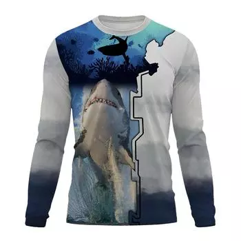 Мужская футболка с длинными рукавами для рыбалки на открытом воздухе с принтом в виде 3D-рыбы, повседневная и модная футболка с круглым вырезом S