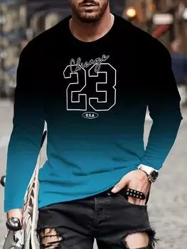 Мужская футболка с длинными рукавами и градиентным рисунком, повседневный и спортивный топ с круглым вырезом, подходит для весны и осени XS