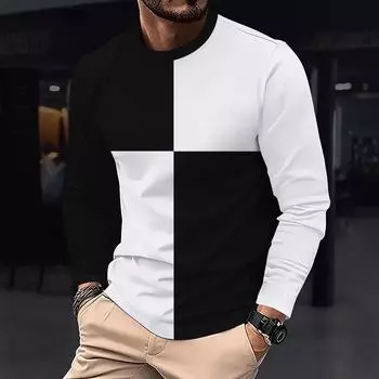 Мужская футболка с длинными рукавами и круглым вырезом с узором «Шахматная доска» S