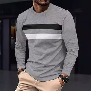 Мужская футболка с длинными рукавами и круглым вырезом в контрастную полоску S