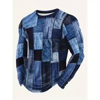 Мужская футболка с длинными рукавами и принтом в стиле ретро и этнических мотивов, весенне-летняя, мужская дышащая футболка с круглым вырезом и длинными рукавами для занятий спортом на открытом воздухе S